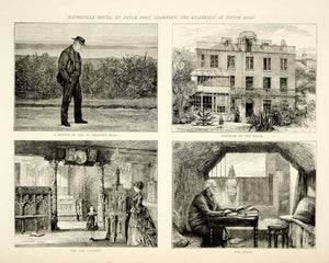 1874 Wood Engraving Art Hauteville House St Peter Port Guernsey Victor Hugo YTG7 - Period Paper
