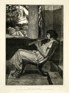 1874 Wood Engraving Lawrence Alma Tadema Art Flute Player Music Instrument YTG7