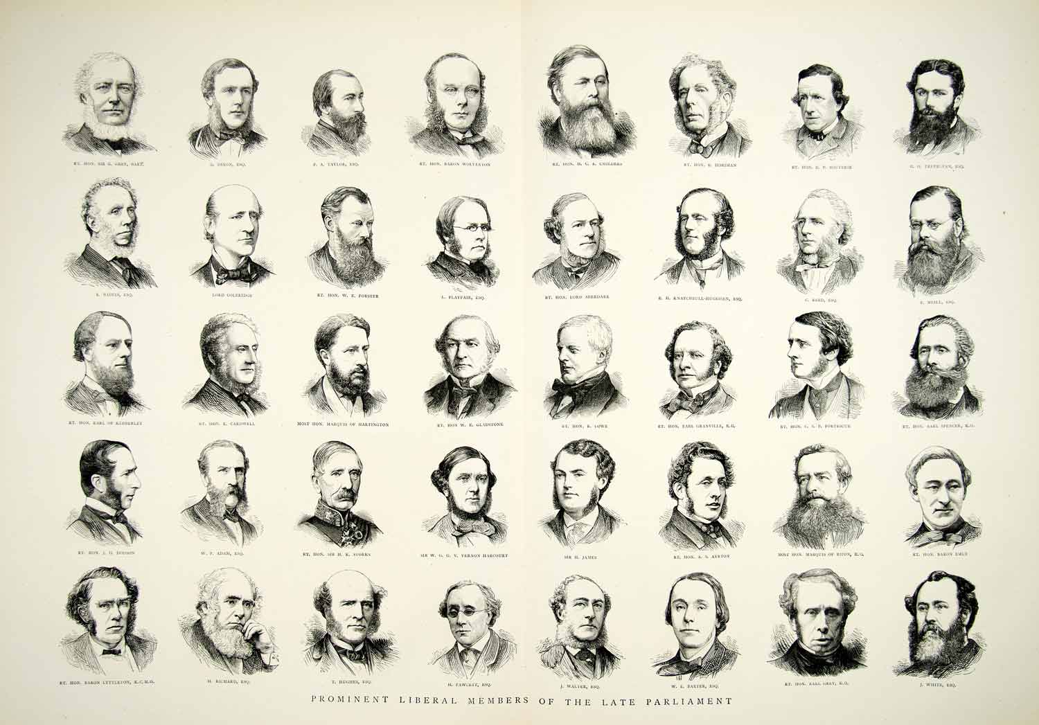 1874 Wood Engraving Art Politician Portrait British Parliament Victorian YTG7