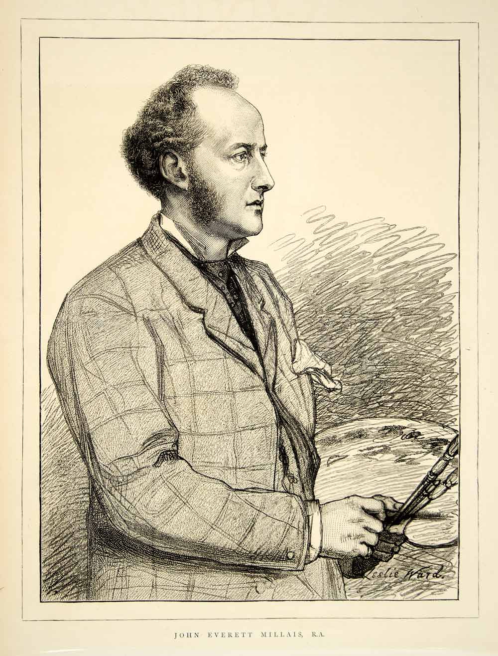1874 Wood Engraving Leslie Ward Art John Everett Millais Painter Portrait YTG8
