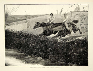 1874 Wood Engraving Art Steeplechase Horse Equestrian Race Sports Jockey YTG8