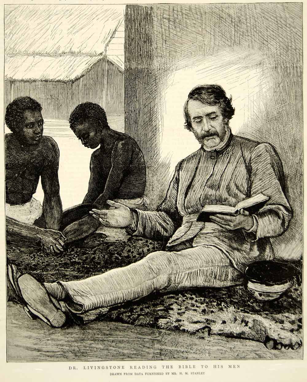 1874 Wood Engraving David Livingstone Portrait Missionary Africa Victorian YTG8