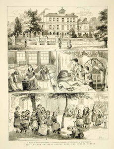 1874 Wood Engraving H Johnson Art National Orphan Home Children Surrey UK YTG9