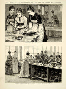 1874 Wood Engraving Helen Allingham Art Cookery School Kensington Victorian YTG9