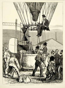 1874 Wood Engraving Art Air Balloon Royal Engineers British Army Woolwich YTG9