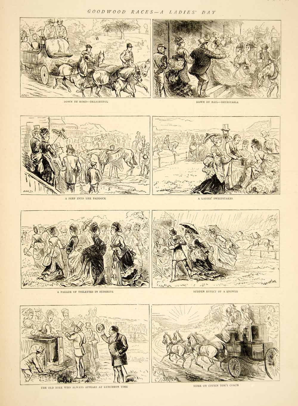 1874 Wood Engraving Art Goodwood Cup Horse Racecourse England Equestrian YTG9