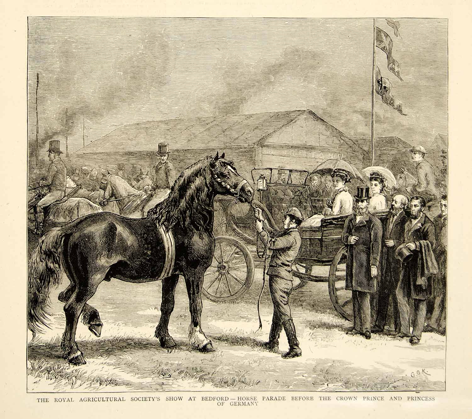 1874 Wood Engraving George G Kilburne Art Royal Agricultural Horse Show UK YTG9