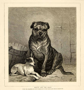 1874 Wood Engraving John Charlton Art Beauty Beast Dog Pets Animal Portrait YTG9