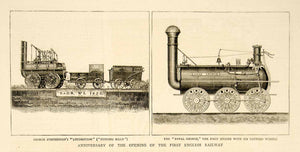1874 Wood Engraving Stockton Darlington Railway Puffing Billy Royal George YTG9