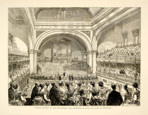 1874 Wood Engraving Art Music Concert Philharmonic Hall Liverpool England YTGA1