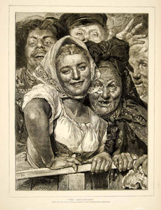 1874 Wood Engraving Charles Gassow Art Spectators German Festival Portrait YTGA1
