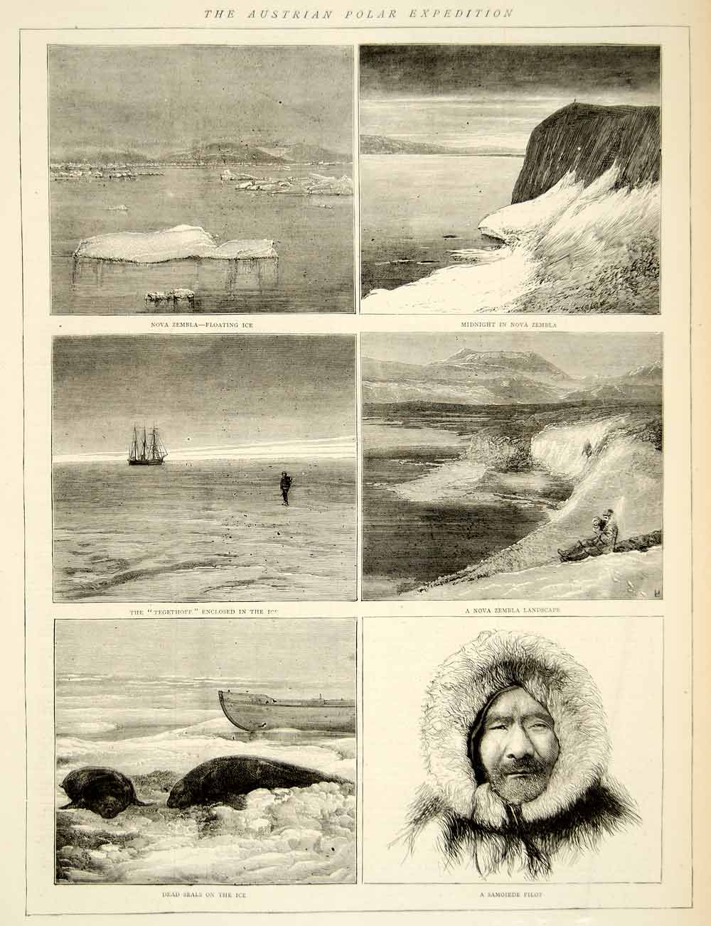 1874 Wood Engraving Art Austro-Hungarian North Pole Expedition 1872 Arctic YTGA1