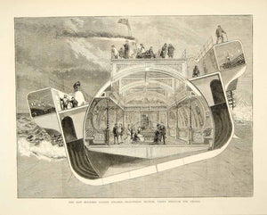 1874 Wood Engraving JR Brown Art SS Bessemer Saloon Steamship Swing Cabin YTGA1 - Period Paper
