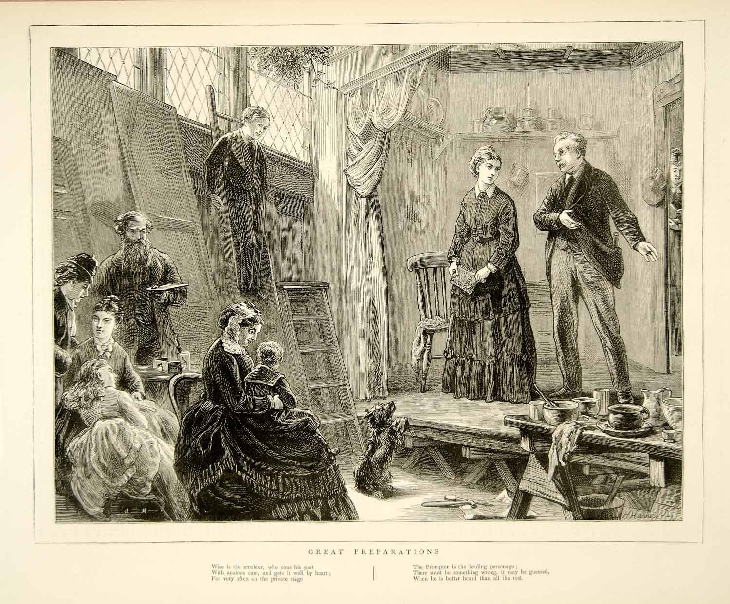 アート・デザイン・音楽 American Wood Engraving Victorian Histor 1874 Wood Engraving Art Great Preparation Actor Actress Theater