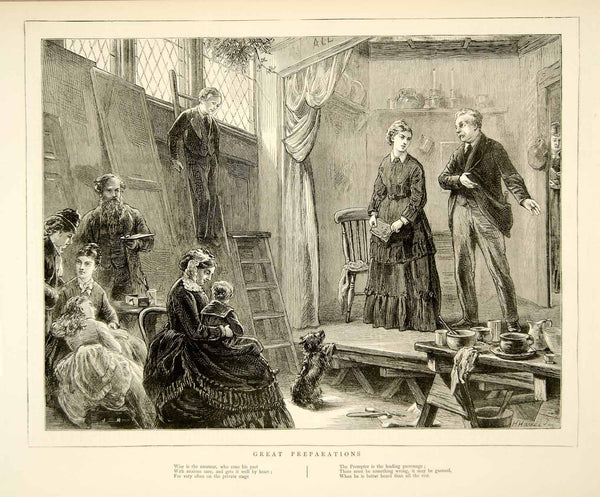 アート・デザイン・音楽 American Wood Engraving Victorian Histor 1874 Wood Engraving Art Great Preparation Actor Actress Theater