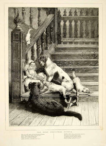 1874 Wood Engraving Samuel E Waller Art Dogs Christmas Dinner Holiday –  Period Paper Historic Art LLC