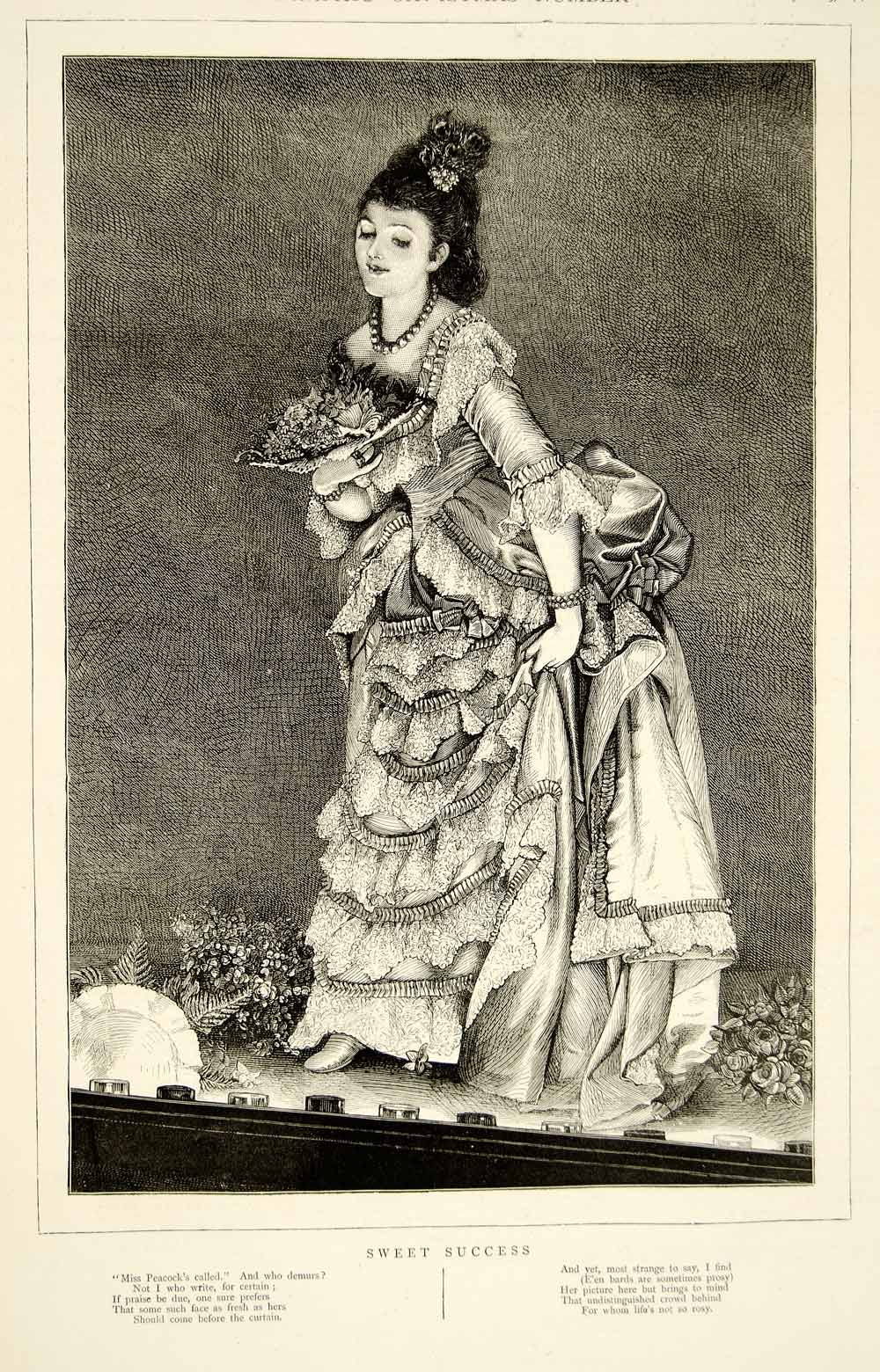 1874 Wood Engraving Art Sweet Success Actress Theater Stage