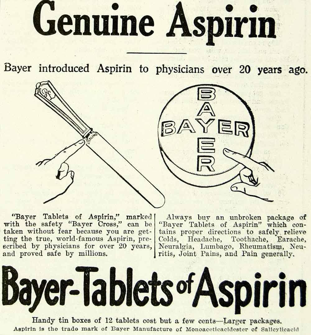 1920 Ad Vintage Bayer Aspirin Tablet Pill Pain Remedy Relief Medicine YTH1