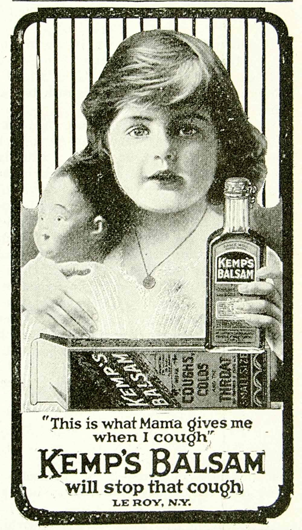 1921 Ad Vintage Kemp's Balsam Cough Syrup Tonic Cold Medicine Child Le Roy YTH1