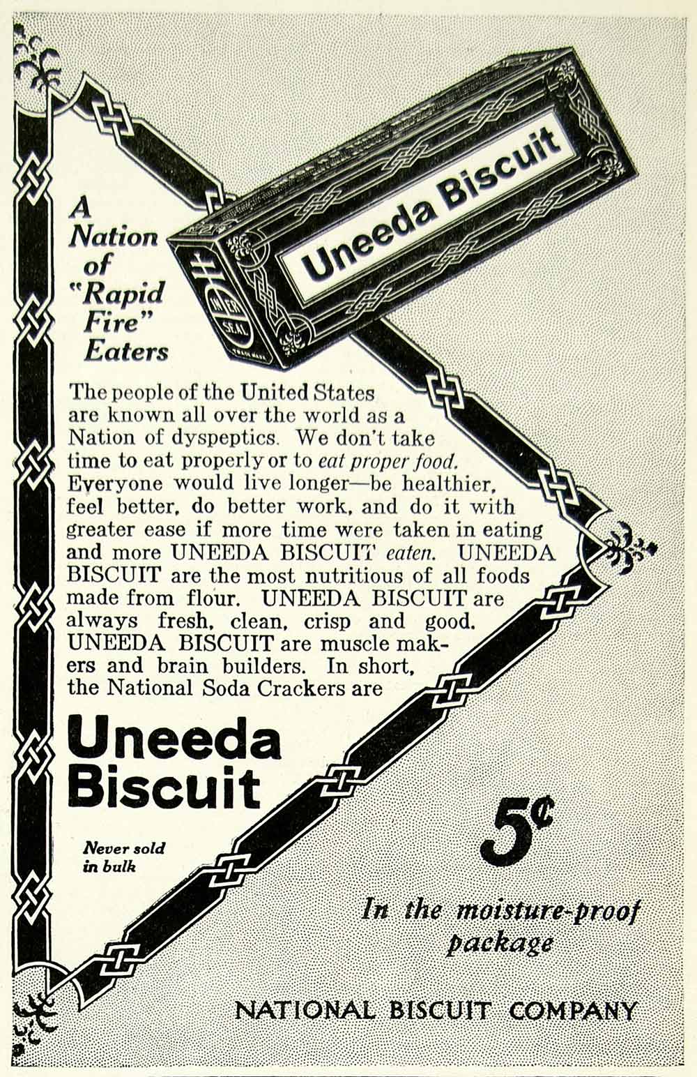1911 Ad National Biscuit Uneeda Soda Crackers Food Grocery Snack Box Pantry YTH2