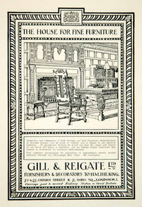 1926 Ad Gill Reigate Furnishing Decorator H. M. King London Furniture Home YTL1