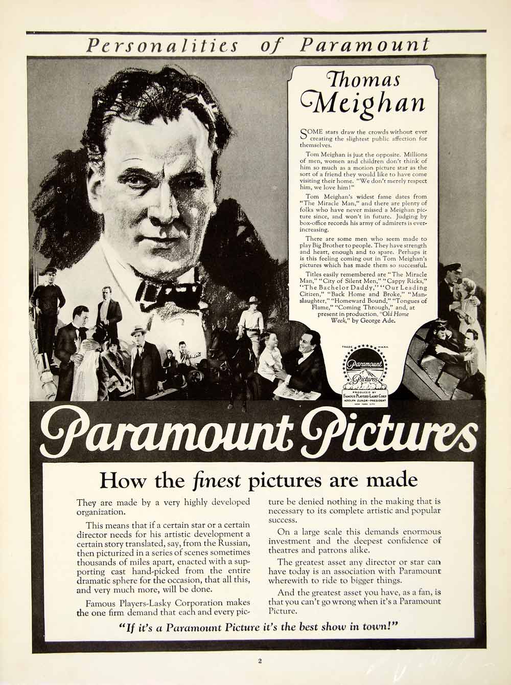 1925 Ad Portrait Actor Thomas Meighan Paramount Pictures Movie Film Scene YTM1