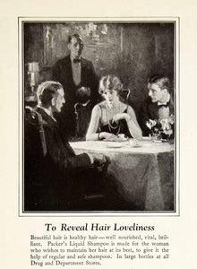 1925 Ad Portrait Woman Table Dinner Packer Liquid Shampoo Hair Care Beauty YTM1