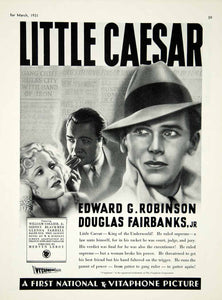 1931 Ad Little Caesar Movie Film Cinema Actors Edward Robinson Douglas YTM2