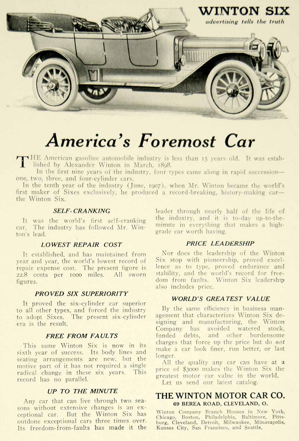 1912 Ad Winton Six Automobile Car Drive Transportation Motor Company YTM2