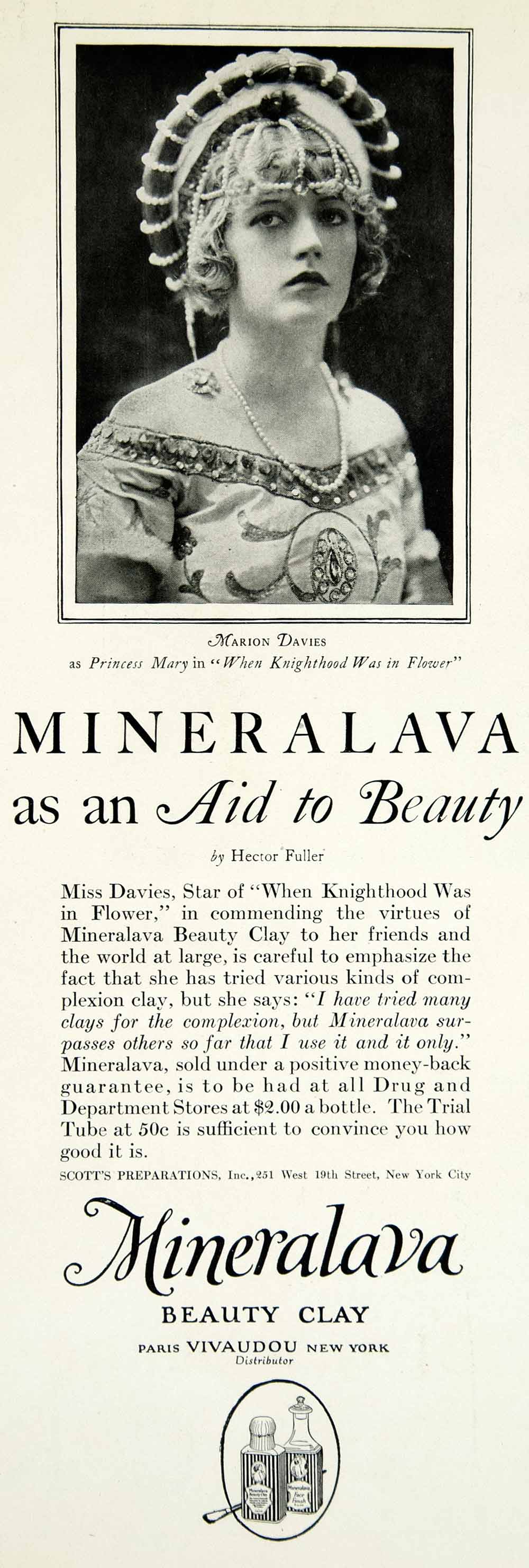 1923 Ad Mineralava Beauty Clay Cosmetic Vivaudou Paris New York Marion YTM2