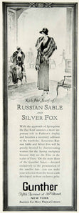 1924 Ad Silver Fox Russian Sable Rich Fur Scarves Gunther New York Fashion YTM2