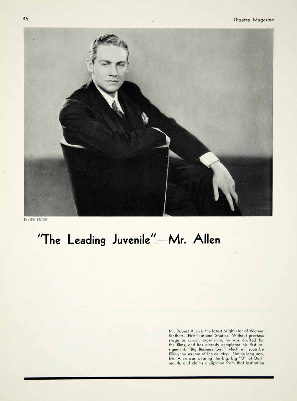 1931 Print Portrait Robert Allen Big Business Girl Actor Theater Film YTM2