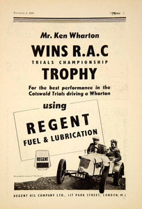 1949 Ad Regent Motor Oil Auto Race Car Driver Ken Wharton Cotswold Trials YTM5