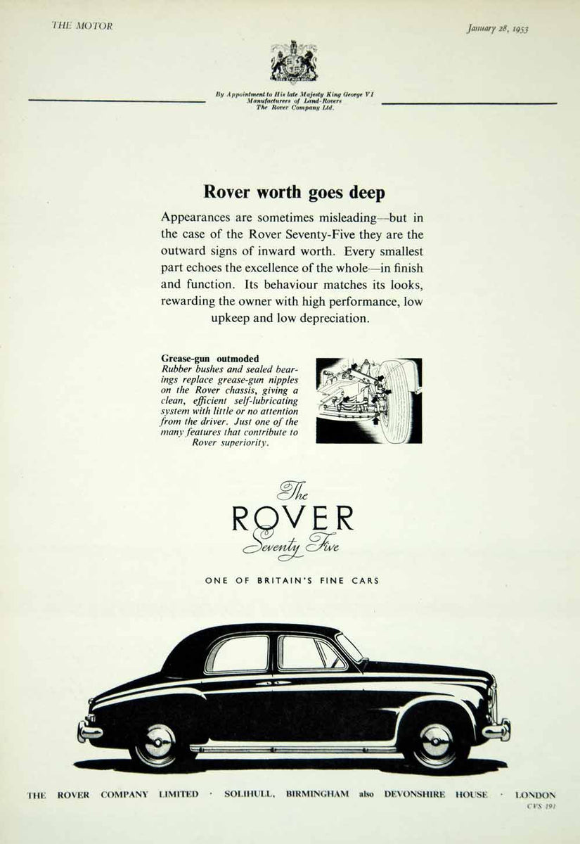 1953 Ad Rover Seventy-Five 4 Door Saloon Classic Car Automobile Britis ...