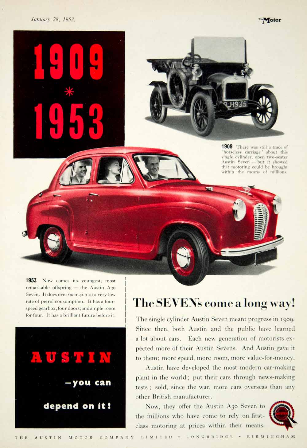 1953 Ad Austin A30 Seven 4 Door Saloon Classic Car Compact Automobile YTM5