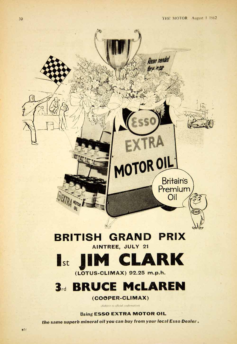 1962 Ad Esso Extra Motor Oil Petroleum British Grand Prix Auto Race Jim YTM5