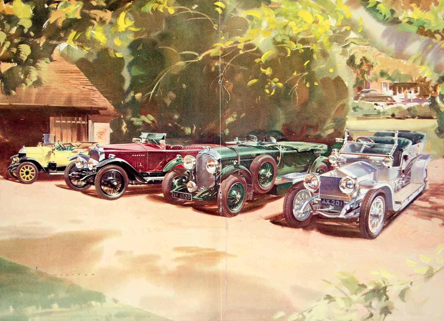1953 Color Print Frank Wooton Art Brass Era Antique Classic Cars Motor YTM5