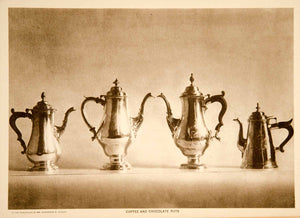 1916 Photogravure Antique Old Silver Coffee Chocolate Pots Silverware YTMM1