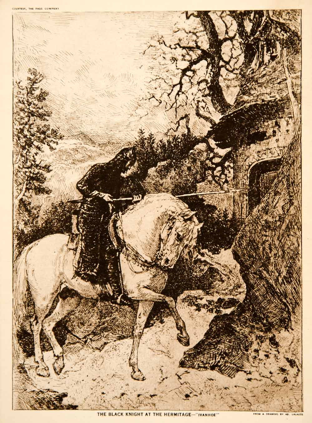 アイヴァンホー黒騎士像 1916 Intaglio Print Adolphe Lalauze Ivanhoe Black Knight Walter