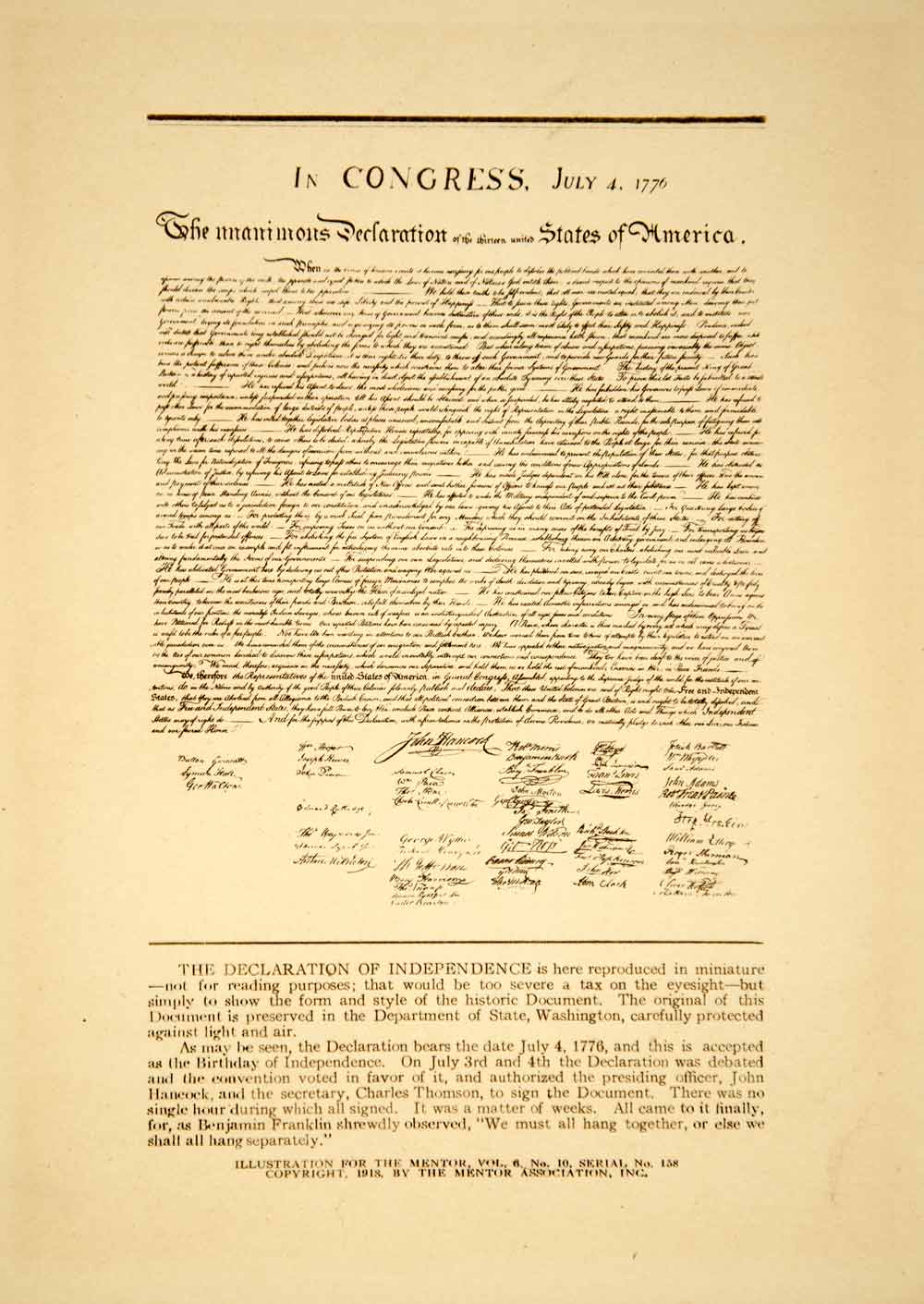 1918 Photogravure Declaration of Independence Signing Trumbull Painting YTMM2