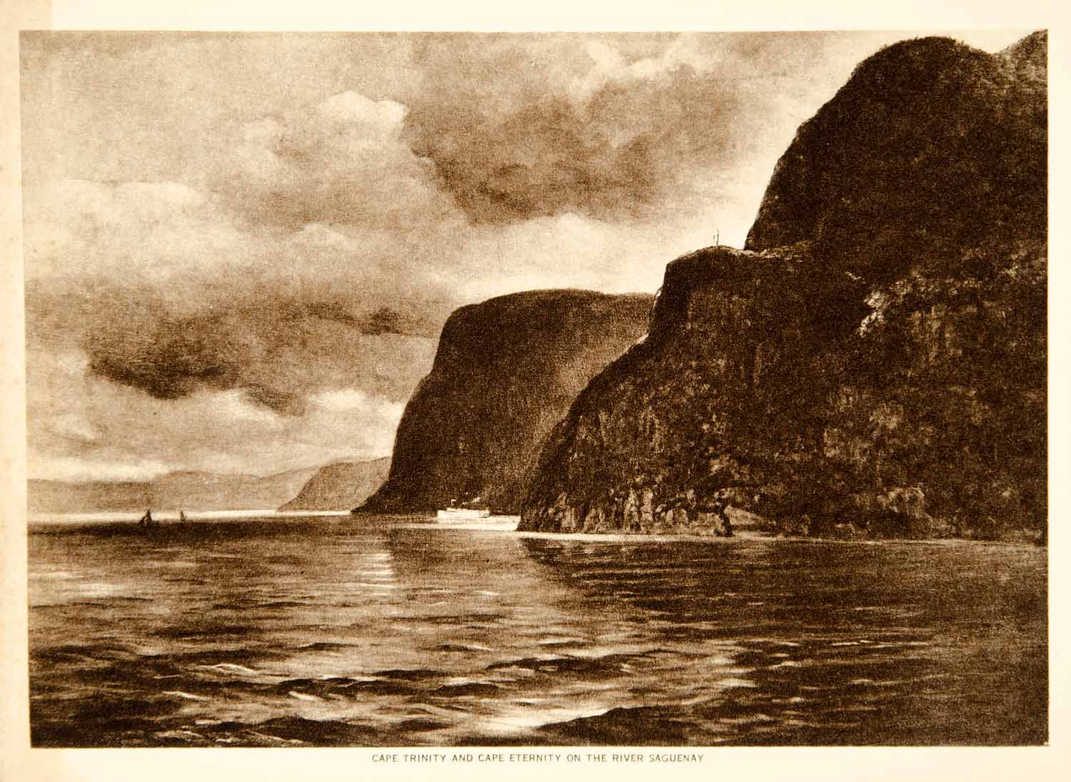 1919 Photogravure Saguenay River Cape Trinity Eternity Quebec Canada Rocks YTMM2