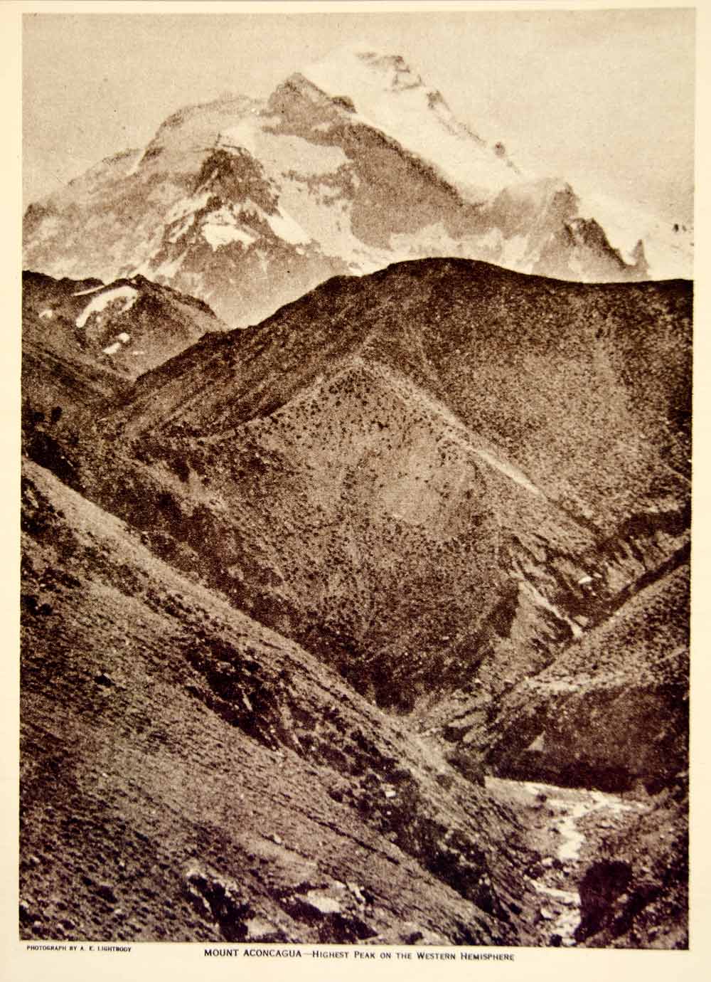 1920 Photogravure Mount Aconcagua Peak Andes Mountains View South America YTTM3