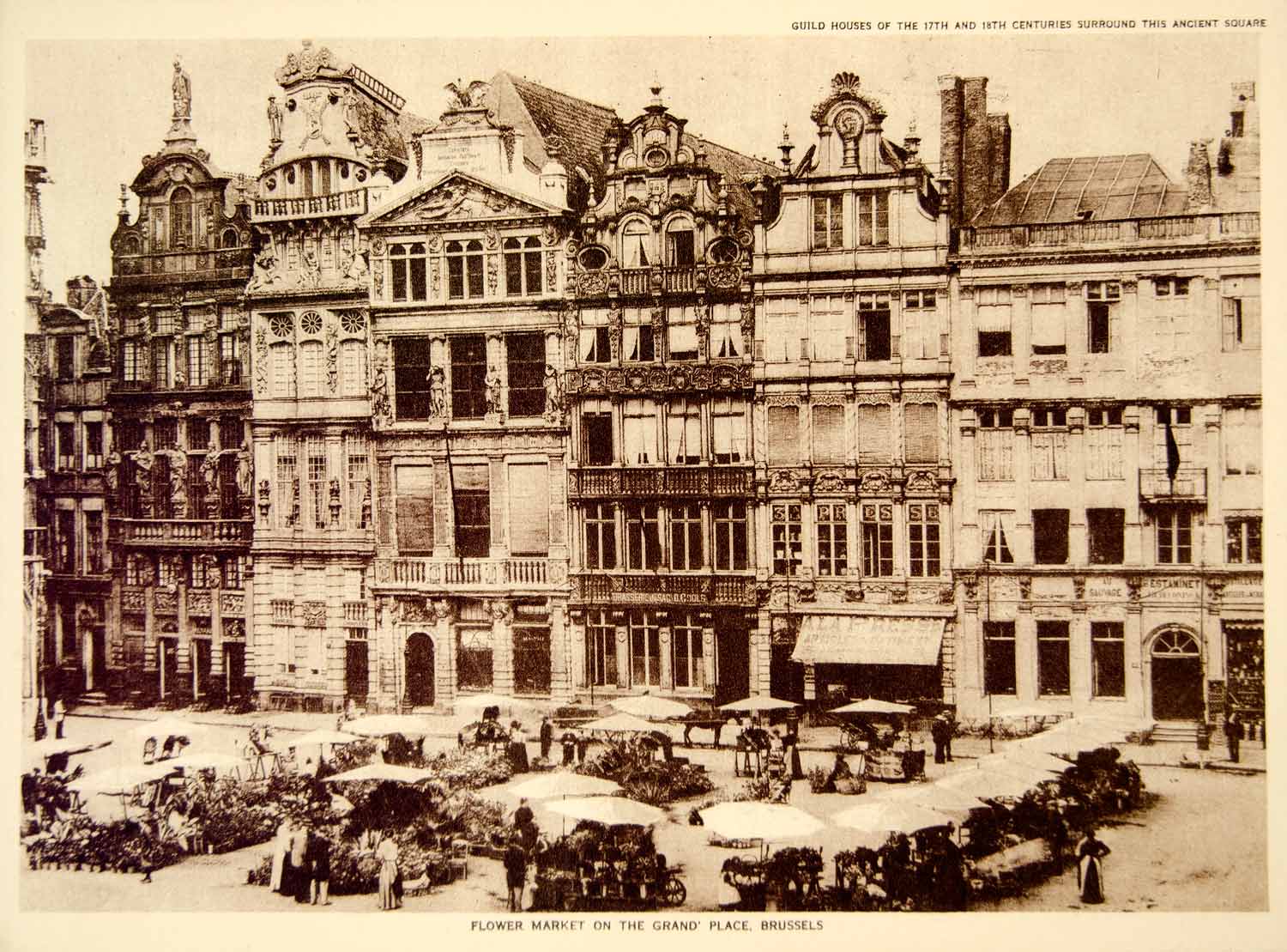 1920 Photogravure Brussels Grand Place Market Square Guild Halls Belgium YTTM3