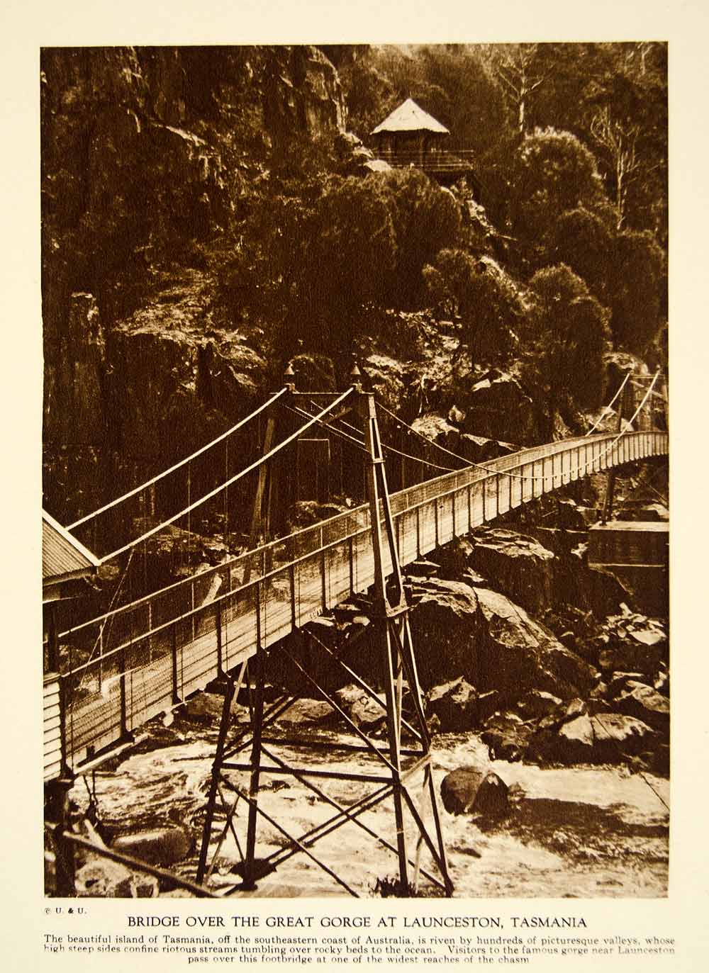 1922 Photogravure KingÕs Bridge Cataract Walk Gorge Launceston Tasmania YTMM4