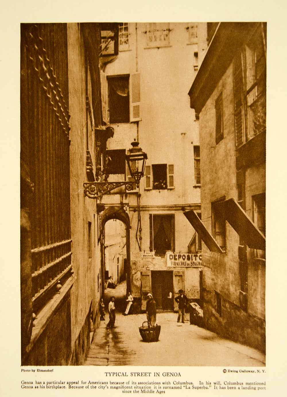 1924 Photogravure Genoa Street Road Cityscape Architecture Italian Italy YTMM4