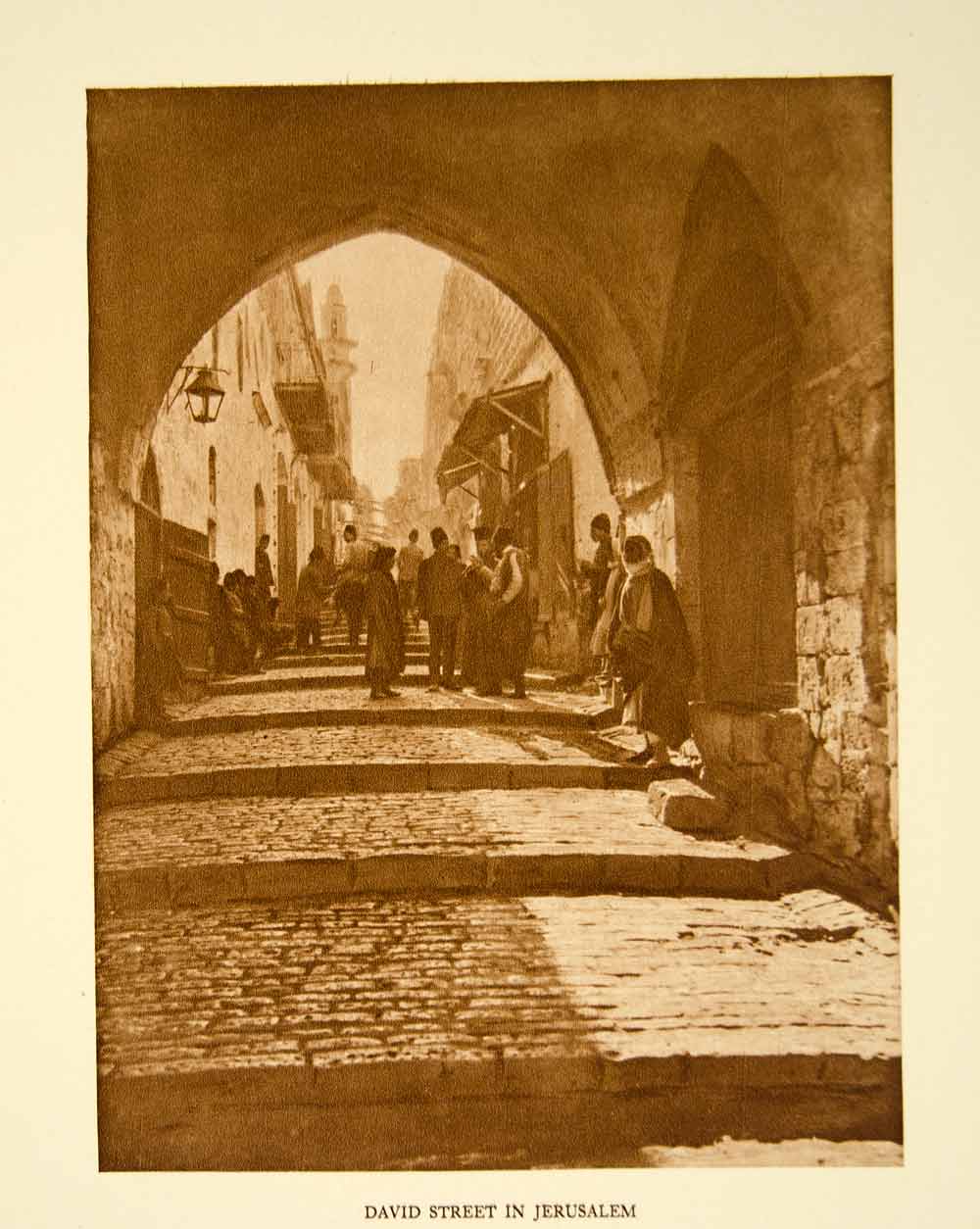 1924 Photogravure Jerusalem Old City David Street Architecture Holy Land YTMM4