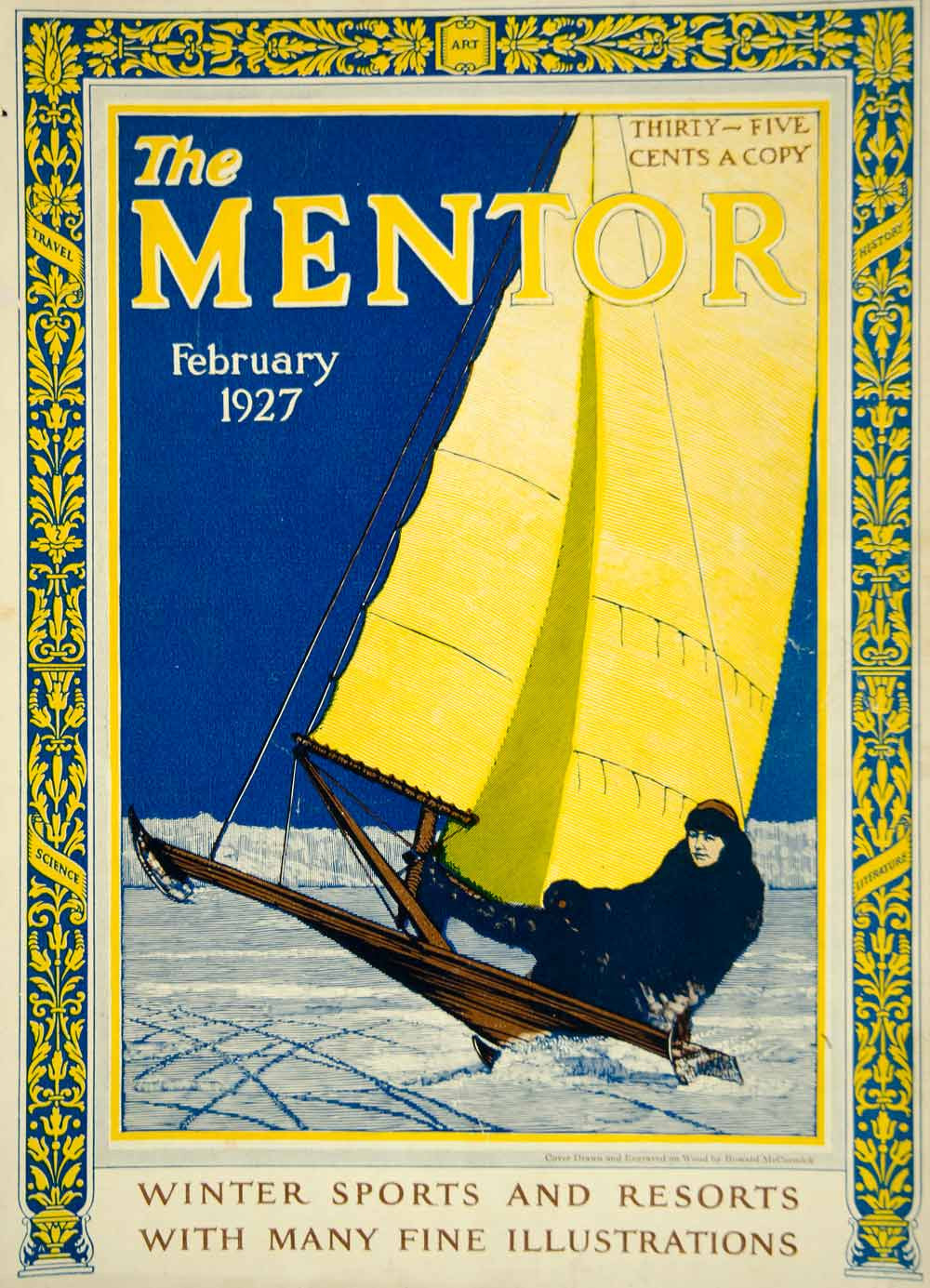 1927 Cover The Mentor Ice Boat Yacht Frozen Winter Sport Howard McCormick YTMM5