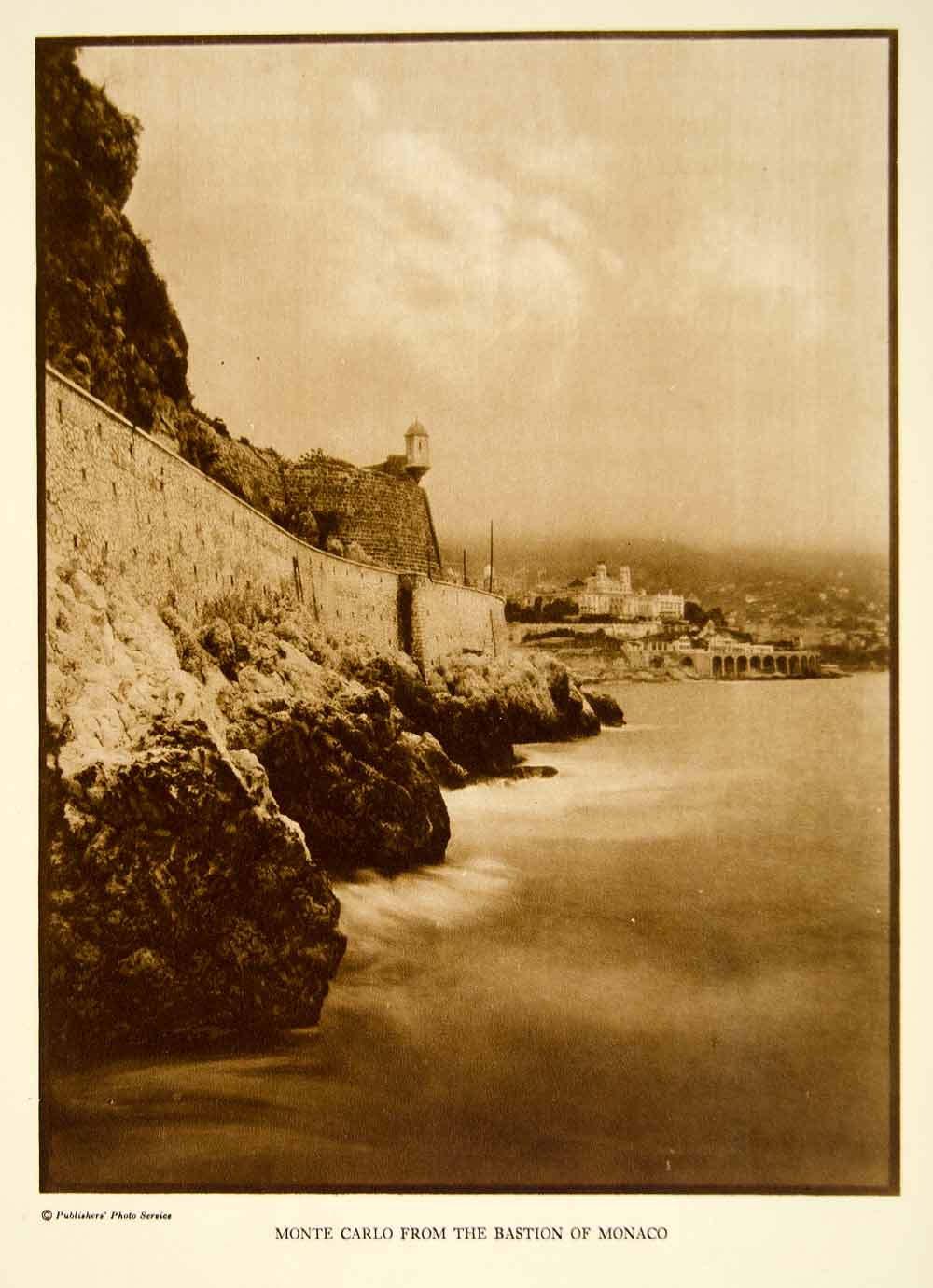 1926 Photogravure Monte Carlo Harbor Monaco Mediterranean Bastion Palace YTMM5