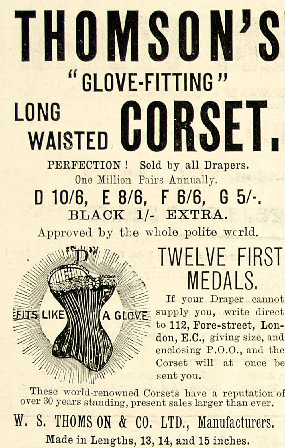 1895 Ad Thomson's Long Waisted Corset Victorian Lady Fashion Foundation YTQ1