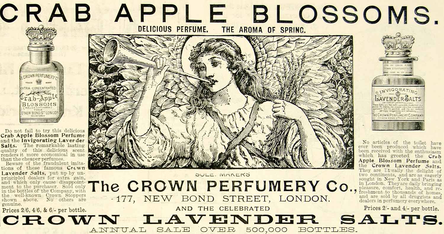 1895 Ad Antique Crown Crab Apple Blossoms Perfume Lavender Salts Victorian YTQ1